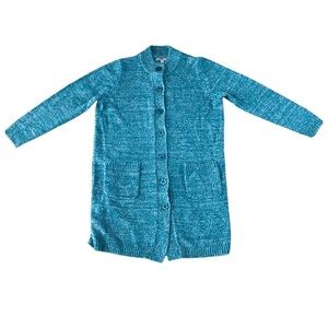 Woman Within Teal Cardigan Sweater